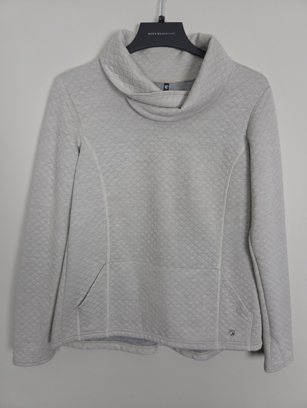 Kuhl Athena Pullover Womens Medium M Dove Gray Quilted Wool Blend Cowl Neck